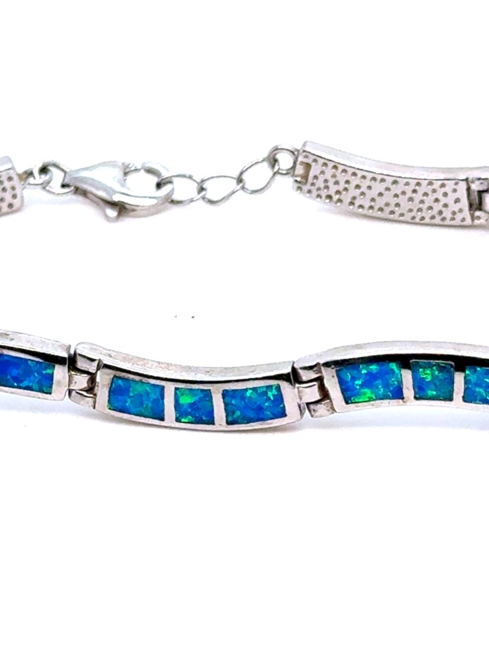 Sterling Silver 925 Blue Opal Inlay Bracelet - Picture 4 of 10